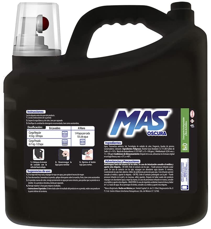 Detergente Líquido MAS Oscuros Intensos para prendas oscuras y de mezclilla 6.64 Litros