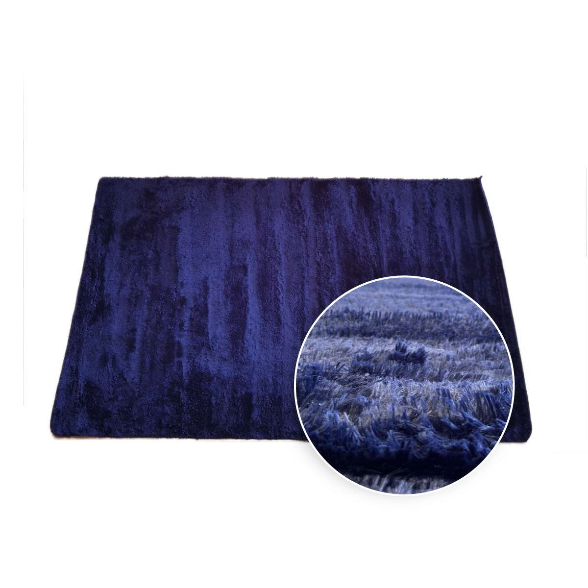 Tapete Sala Tipo Shag 200x160cm Pelo Largo Suave Azul Marino