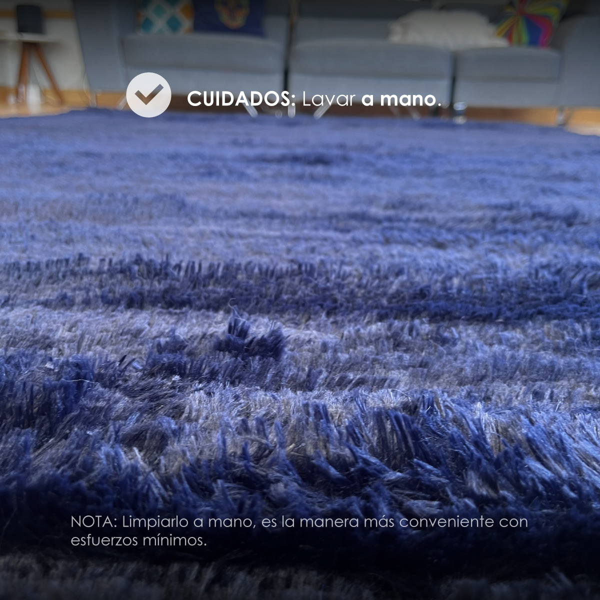 Tapete Sala Tipo Shag 200x160cm Pelo Largo Suave Azul Marino