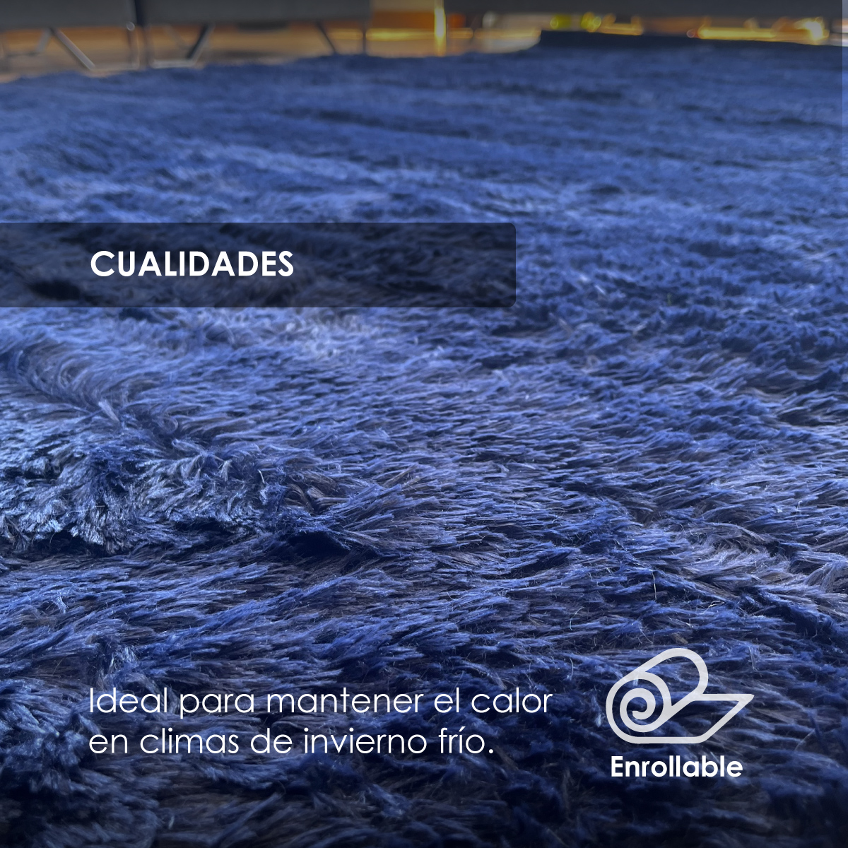 Tapete Sala Tipo Shag 200x160cm Pelo Largo Suave Azul Marino