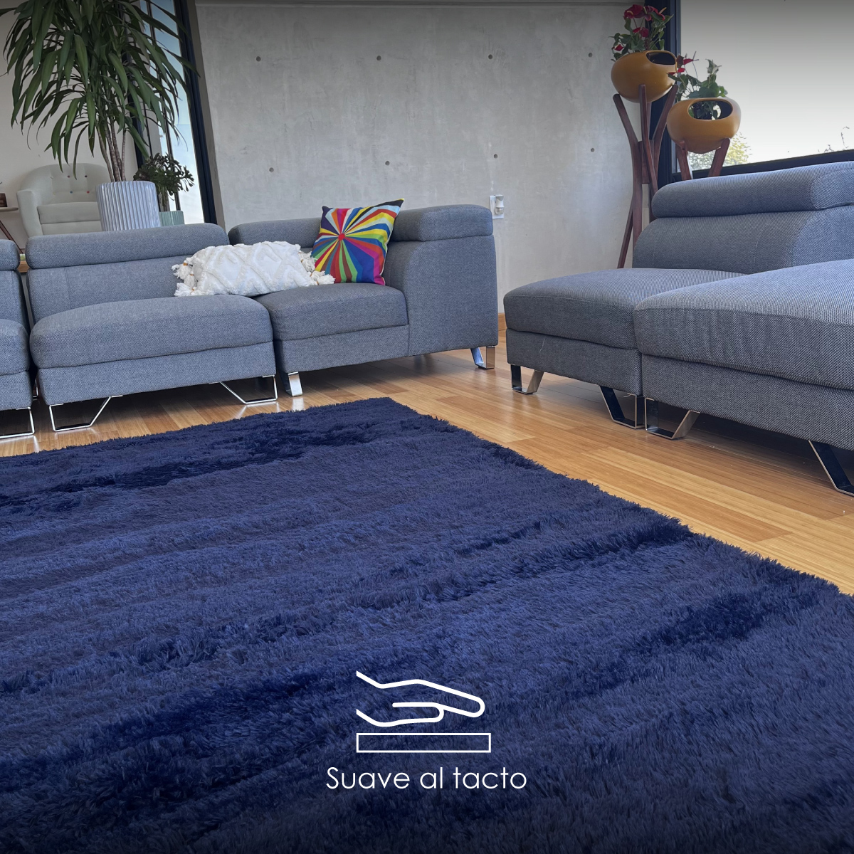 Tapete Sala Tipo Shag 200x160cm Pelo Largo Suave Azul Marino