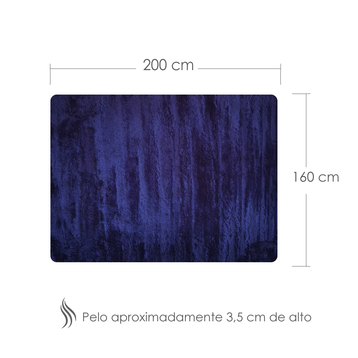 Tapete Sala Tipo Shag 200x160cm Pelo Largo Suave Azul Marino