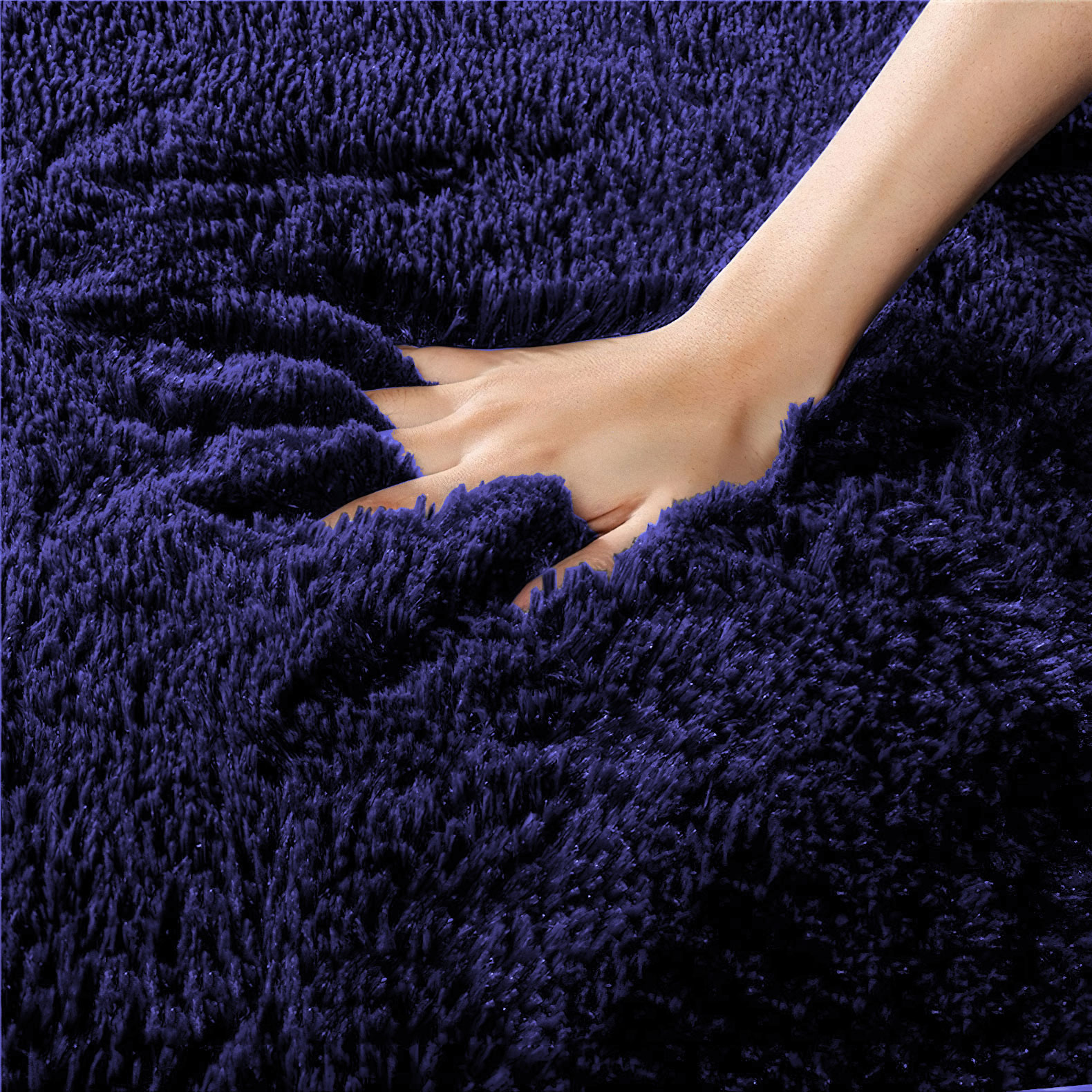 Tapete Sala Tipo Shag 200x160cm Pelo Largo Suave Azul Marino