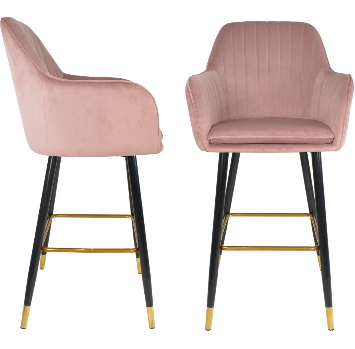 Set 2 Sillas Altas Tapizadas Banco Terciopelo Velvet Rosa