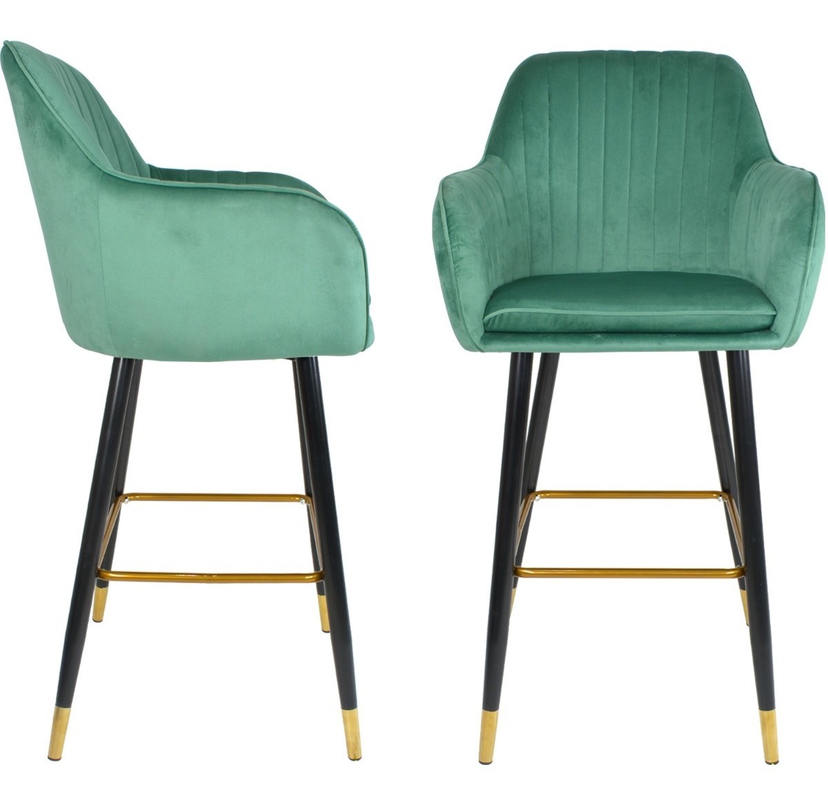 Set 2 Sillas Altas Tapizadas Banco Terciopelo Velvet Verde