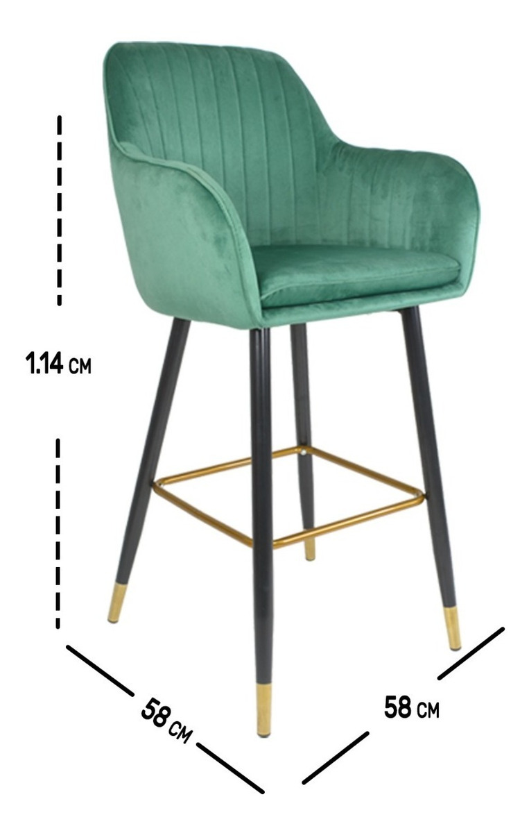 Set 2 Sillas Altas Tapizadas Banco Terciopelo Velvet Verde