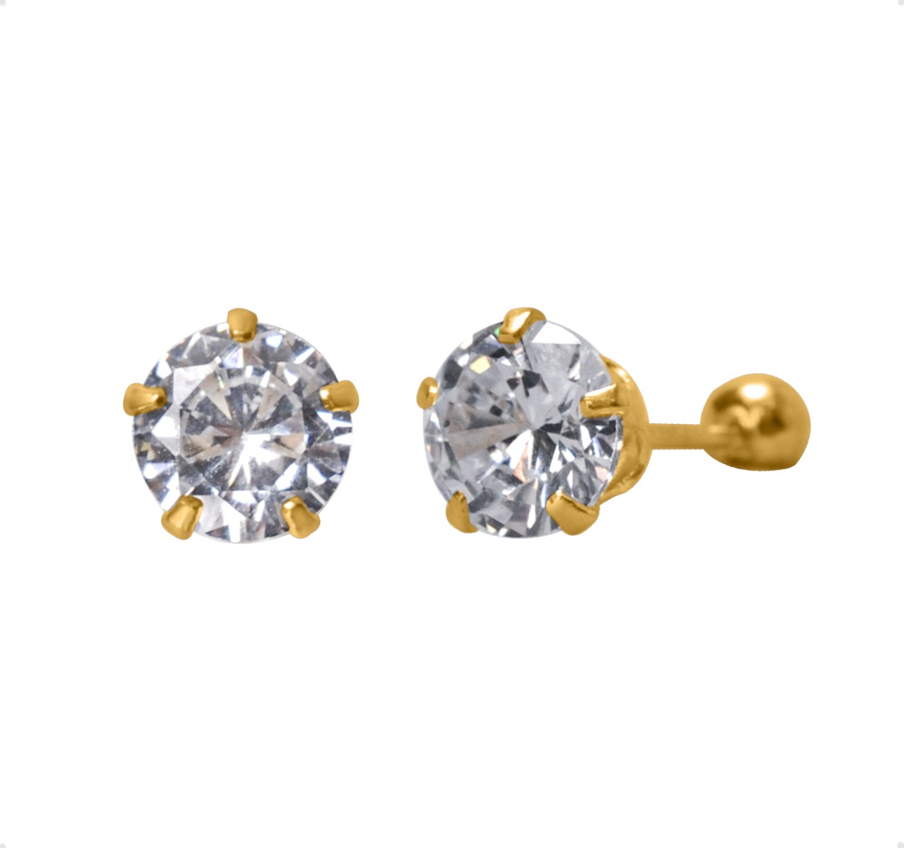Aretes | Broqueles Oro Sólido 10k Zirconia 4mm + Estuche #1358127896