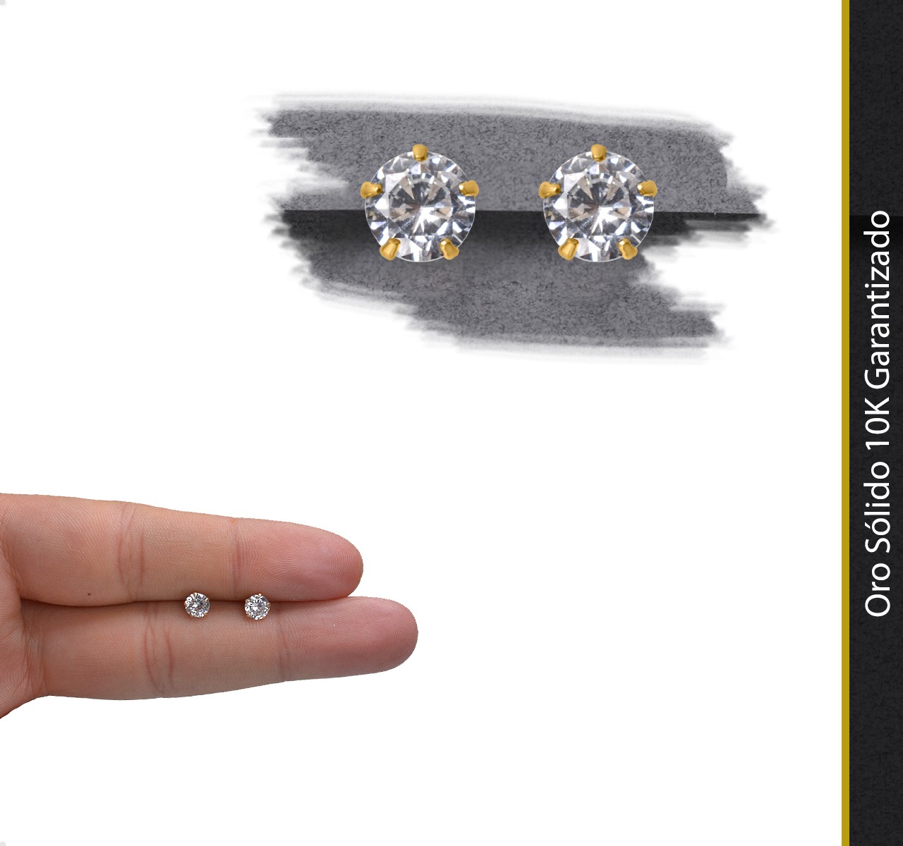 Aretes | Broqueles Oro Sólido 10k Zirconia 4mm + Estuche #1358127896
