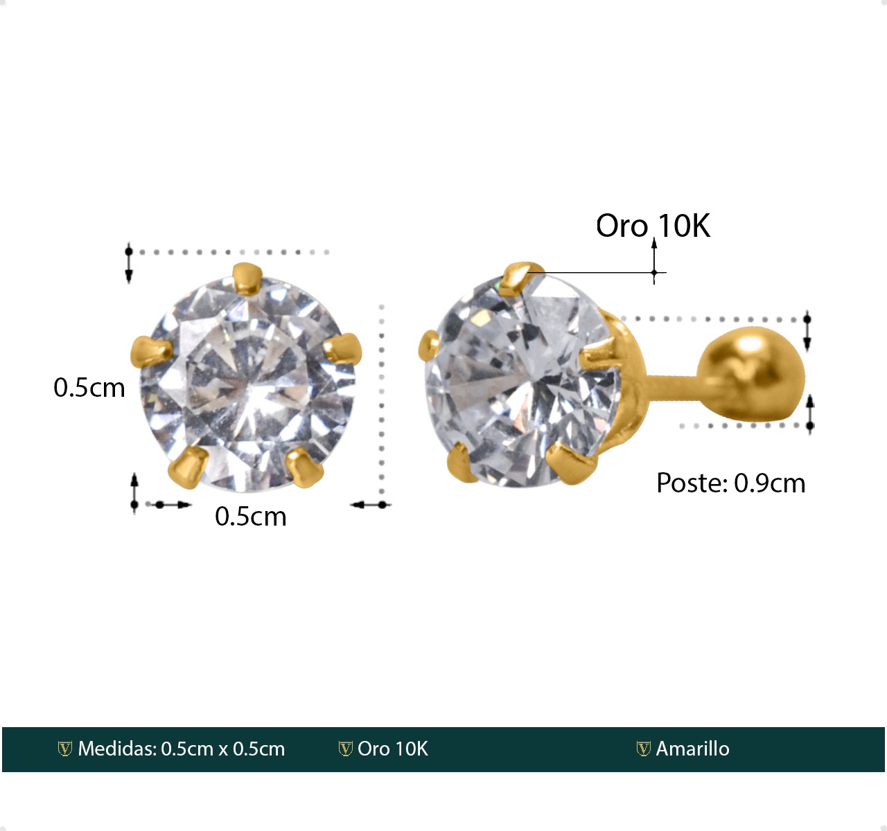 Aretes | Broqueles Oro Sólido 10k Zirconia 4mm + Estuche #1358127896
