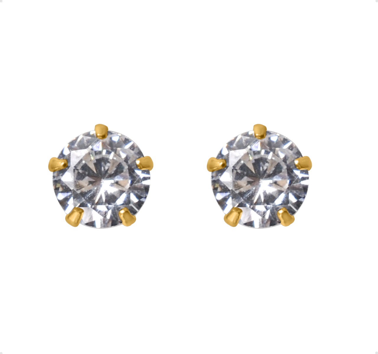 Aretes | Broqueles Oro Sólido 10k Zirconia 4mm + Estuche #1358127896