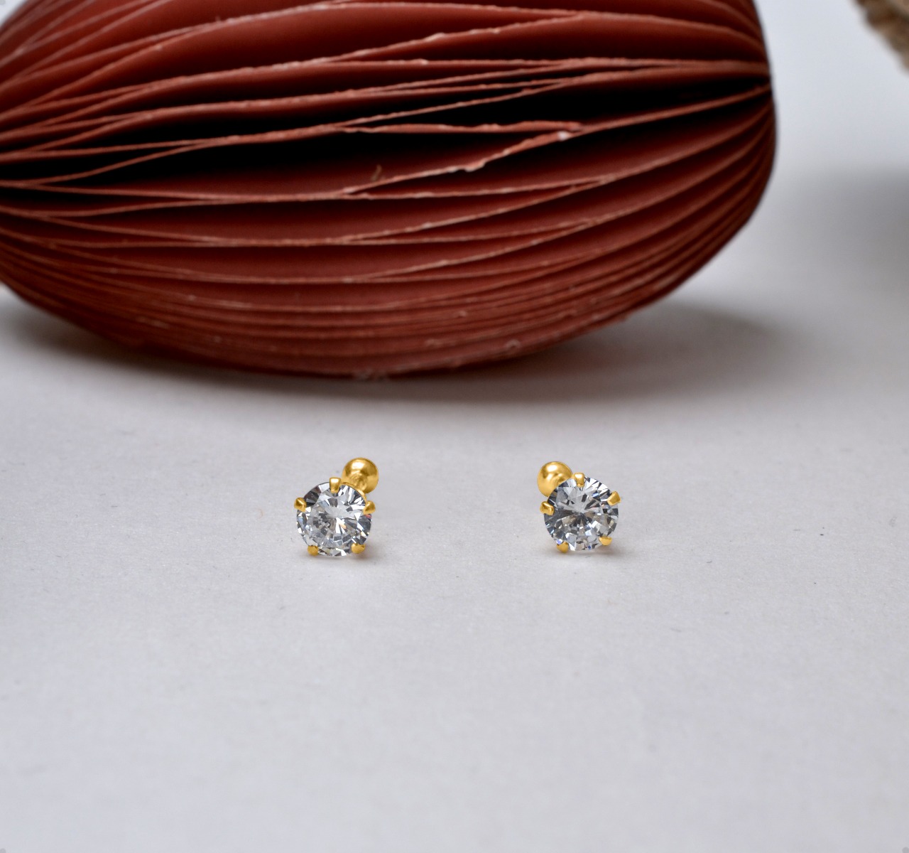 Aretes | Broqueles Oro Sólido 10k Zirconia 4mm + Estuche #1358127896