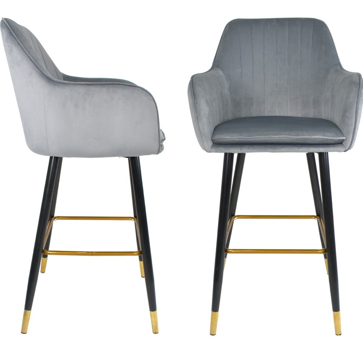 Set 2 Sillas Altas Tapizadas Banco Terciopelo Velvet Gris