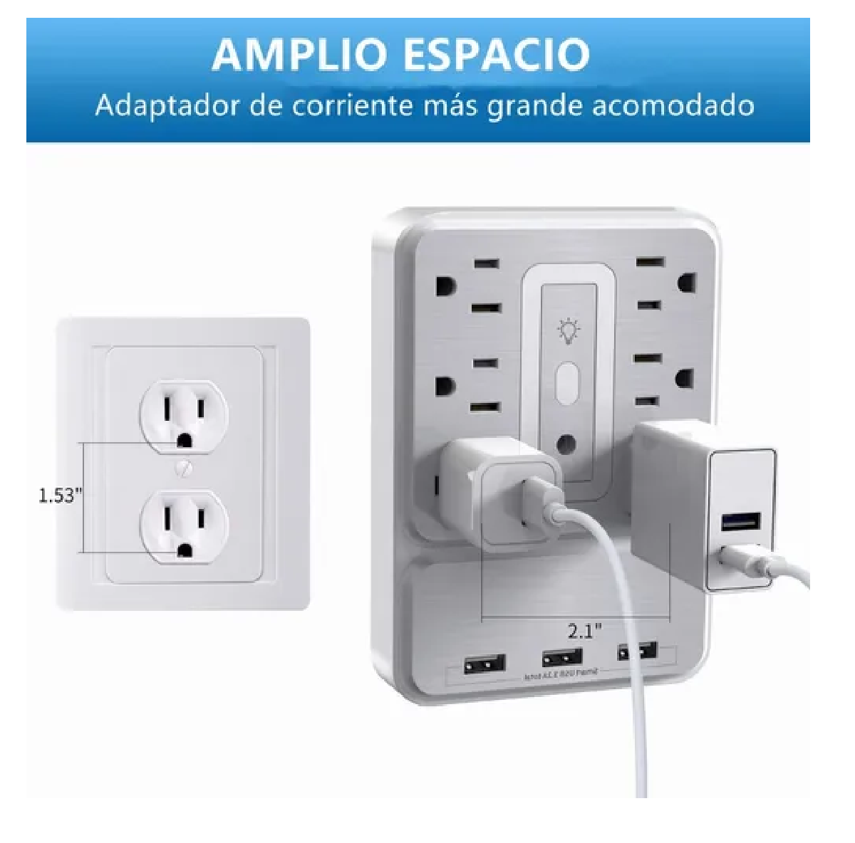 Regleta De Alimentación De Pared 3 Usb Y 6 Salidas De Ca