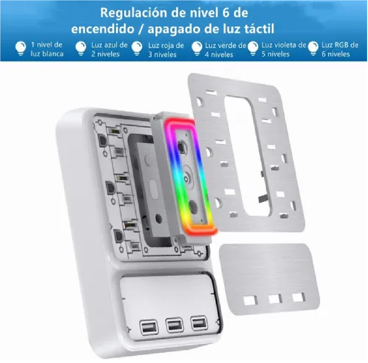 Regleta De Alimentación De Pared 3 Usb Y 6 Salidas De Ca