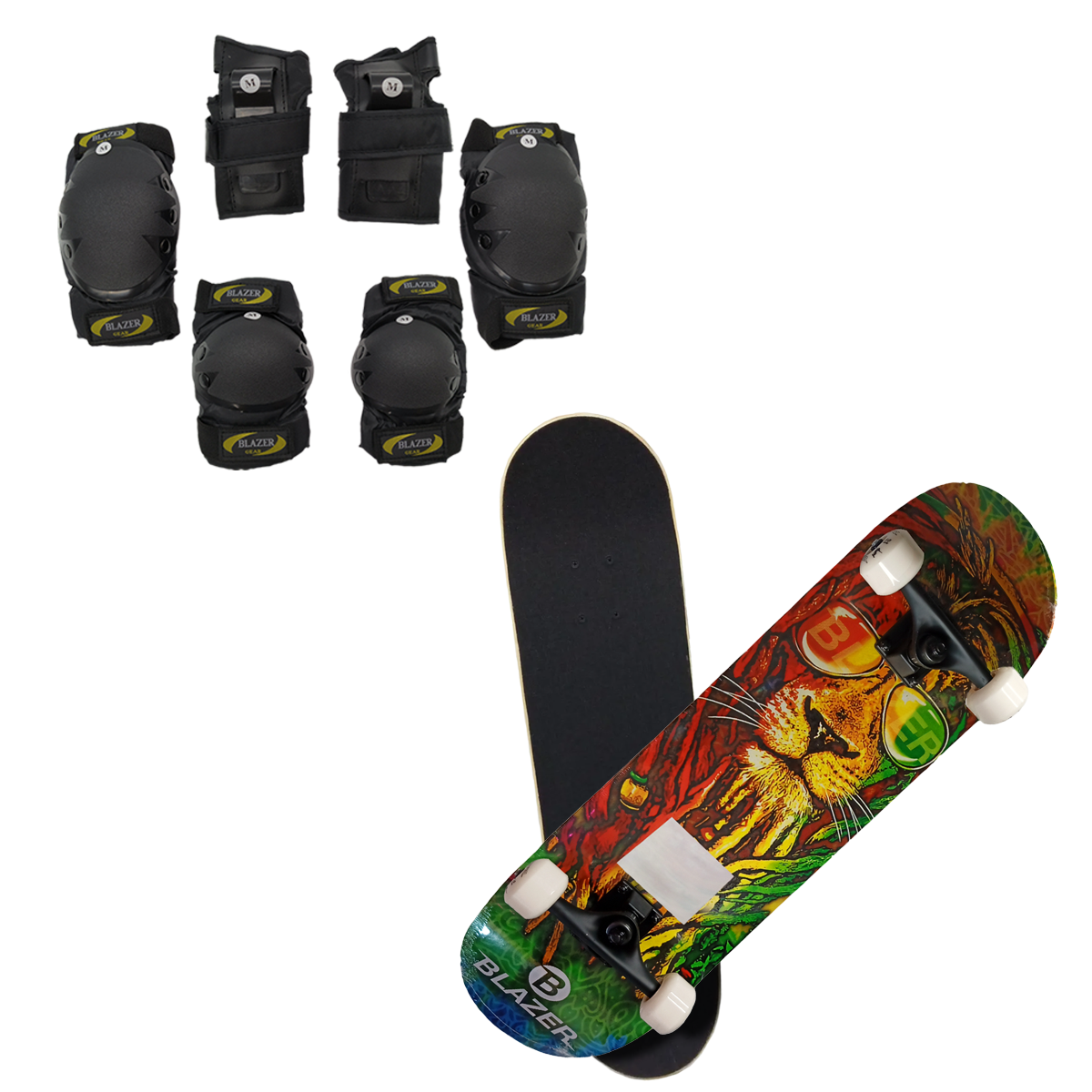 Patineta con diseño de León y Kit de Protecciones