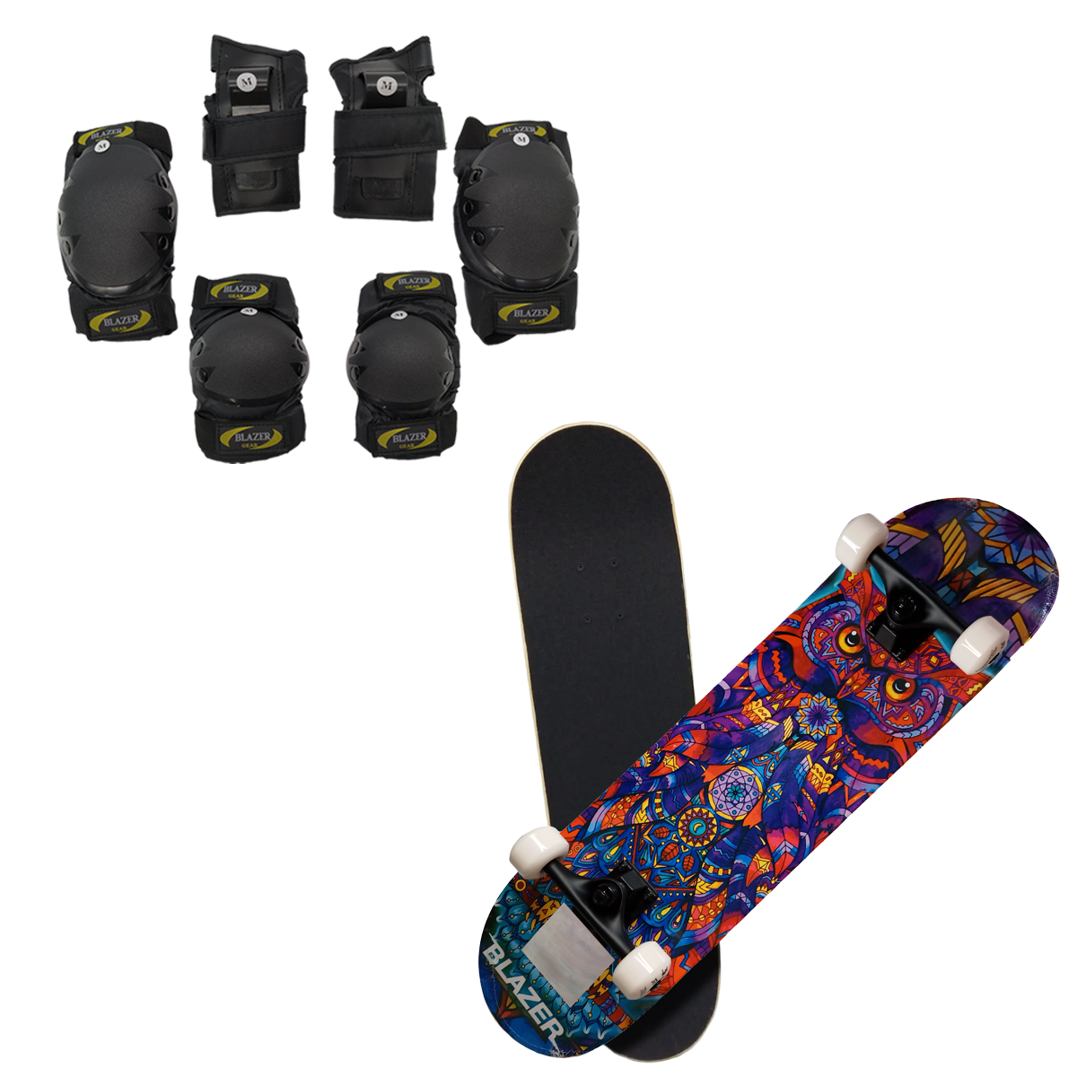 Patineta con diseño de Búho y Kit de Protecciones