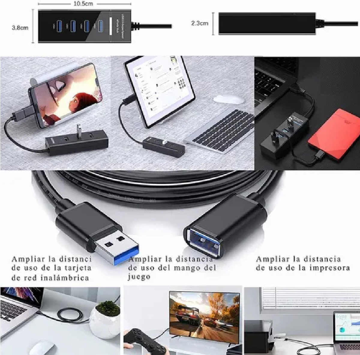 Hub Usb 3.0 4 Puertos Expansor Multi Para Laptop Pc 4 En 1