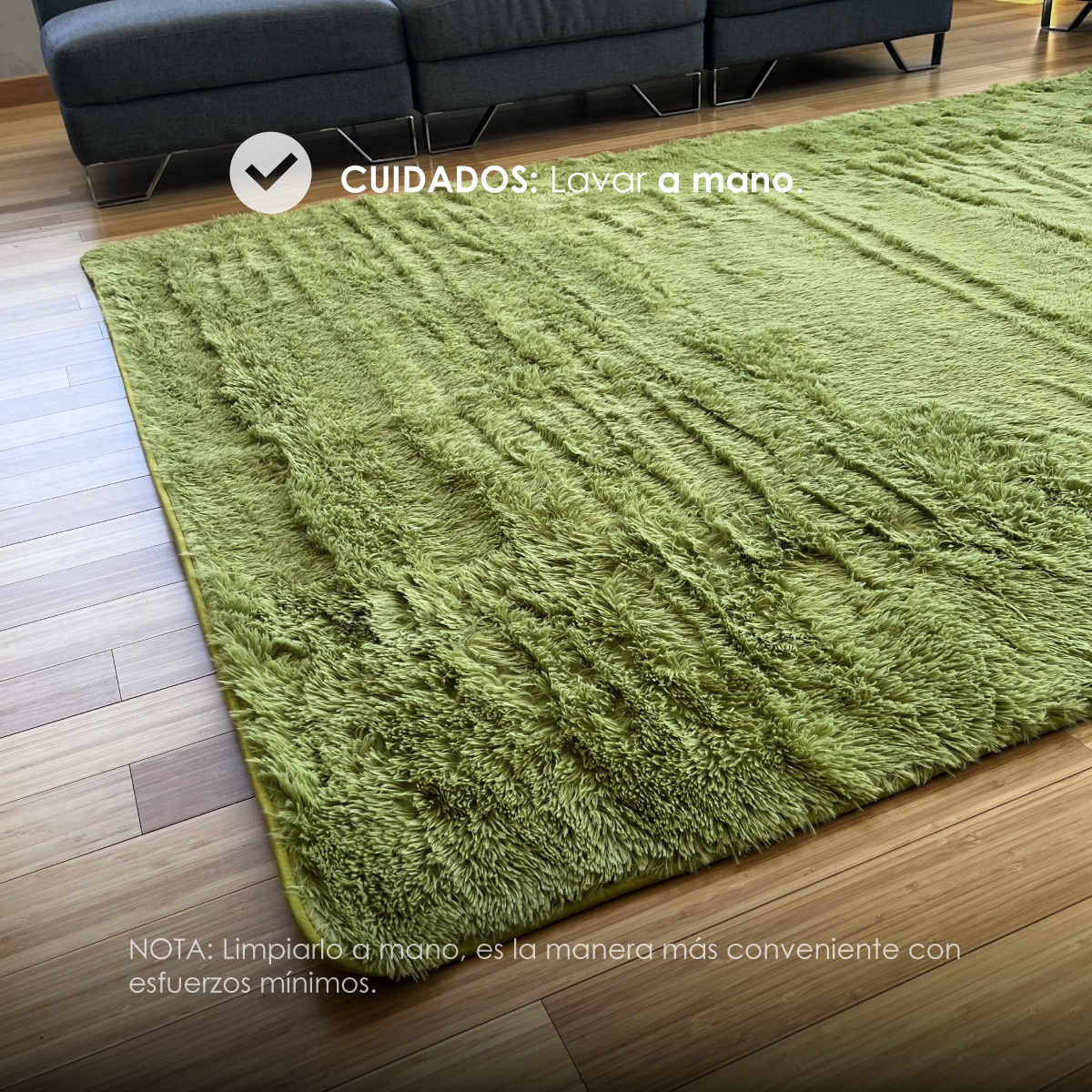 Tapete Sala Tipo Shag 200x160cm Pelo Largo Suave Verde