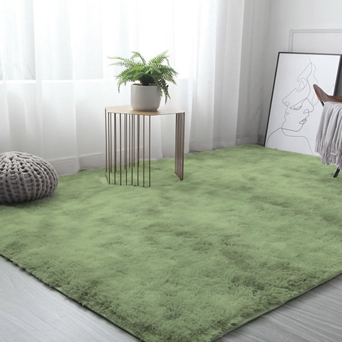 Tapete Sala Tipo Shag 200x160cm Pelo Largo Suave Verde