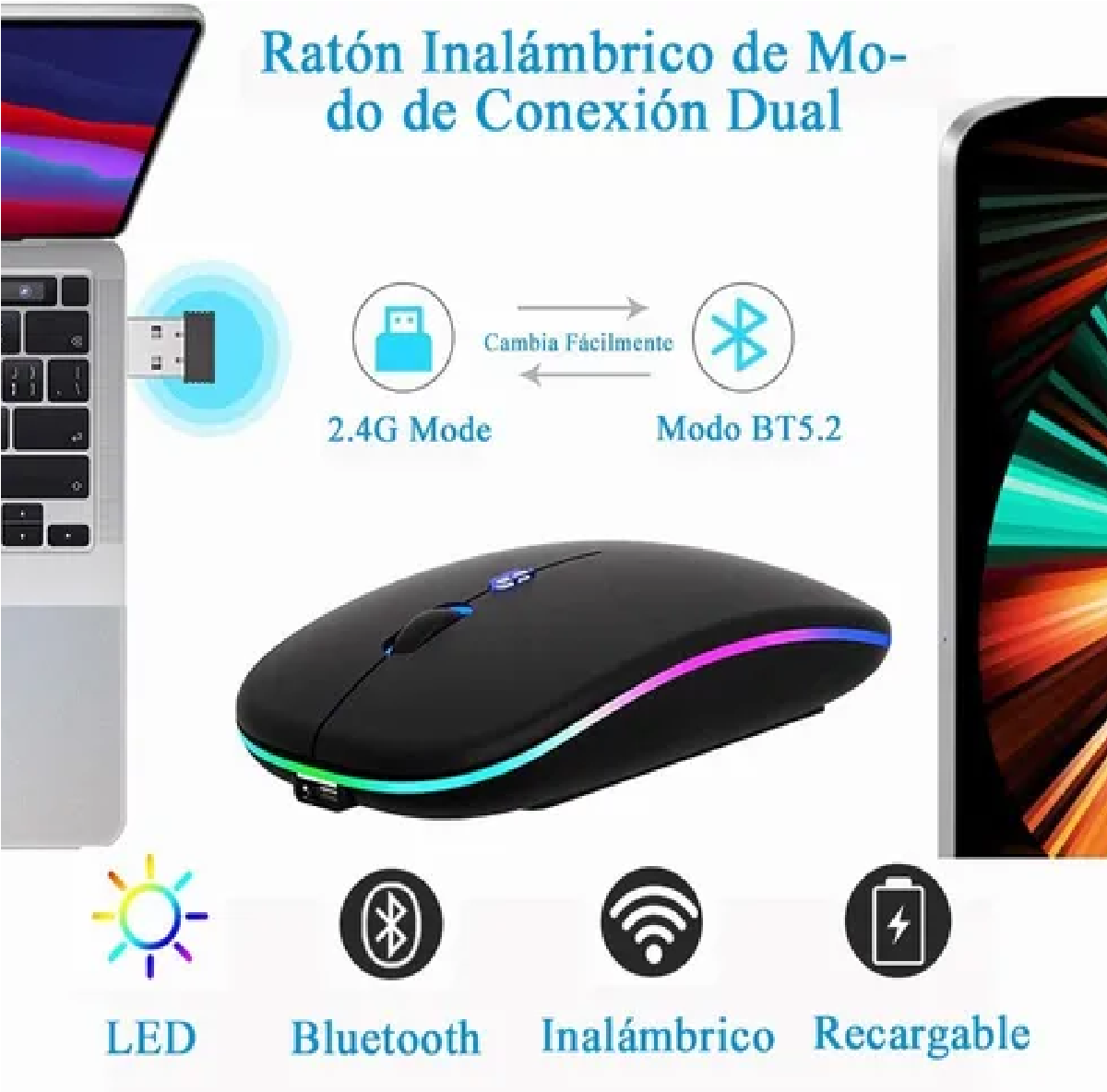 Mouse Inalámbrico Silencioso Bluetooth Recargable