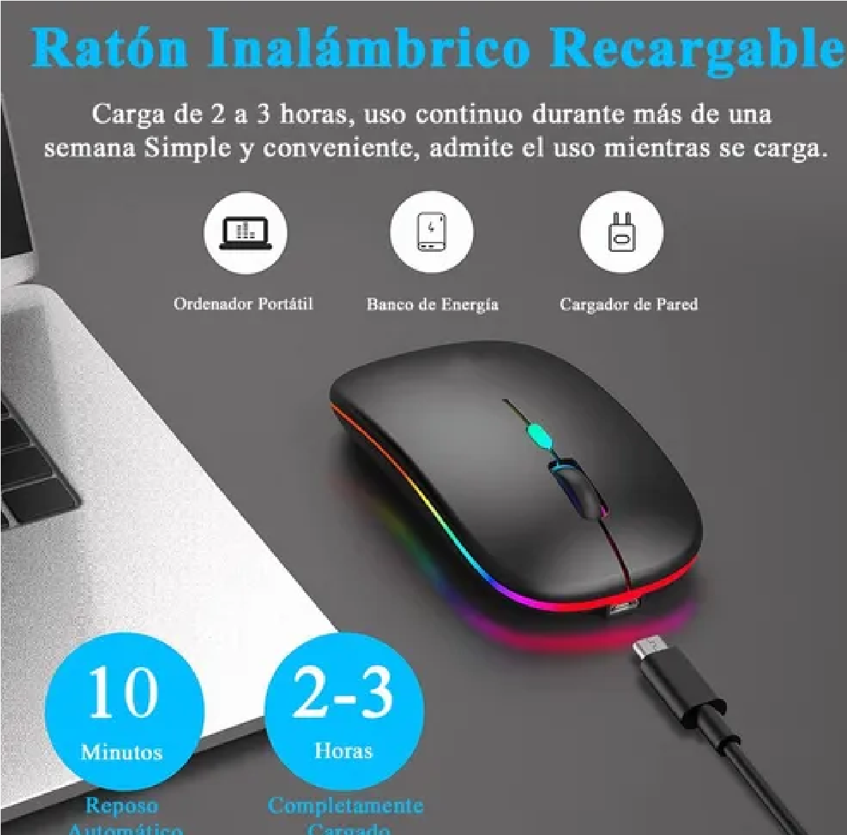 Mouse Inalámbrico Silencioso Bluetooth Recargable