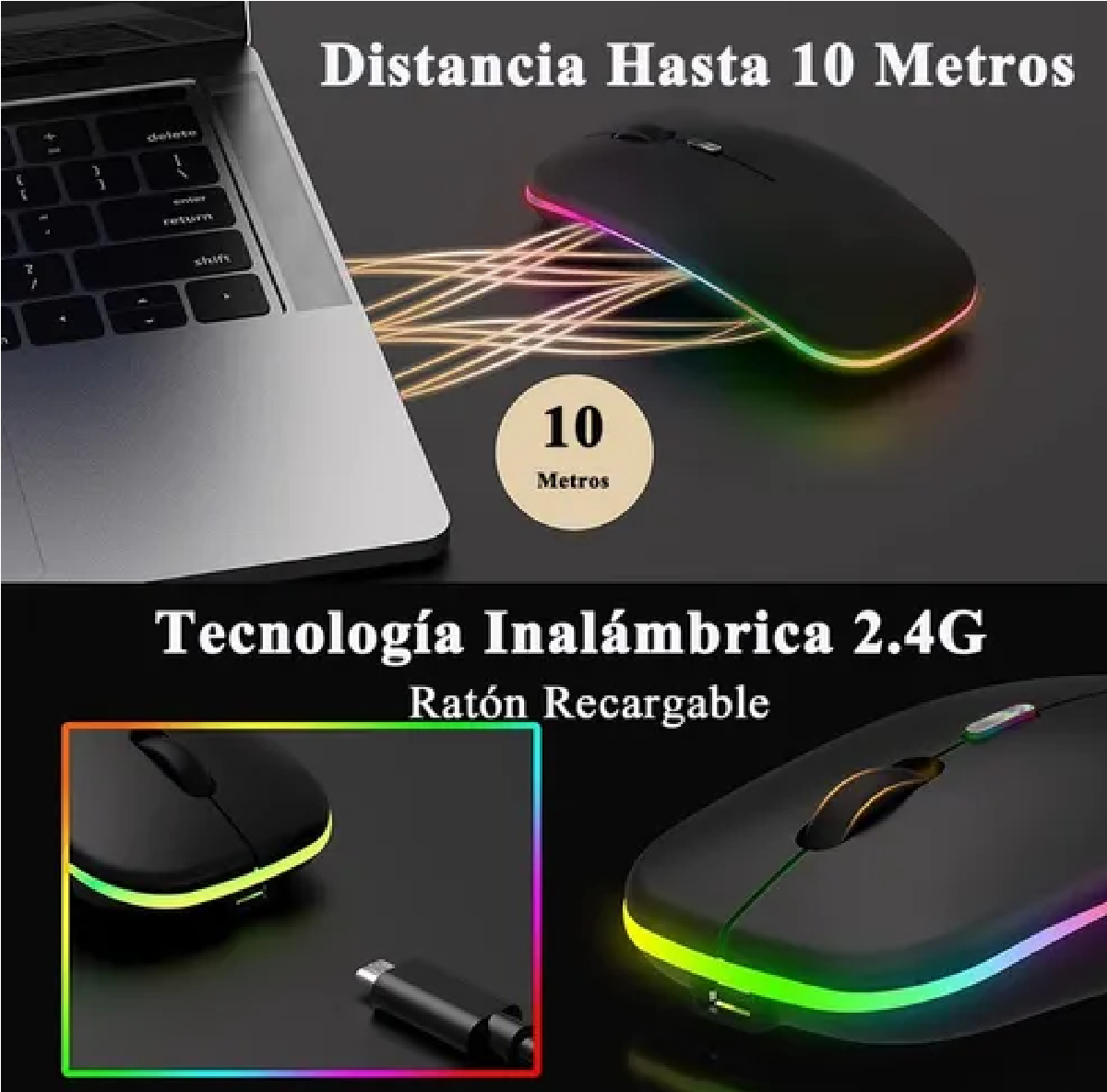 Mouse Inalámbrico Silencioso Bluetooth Recargable