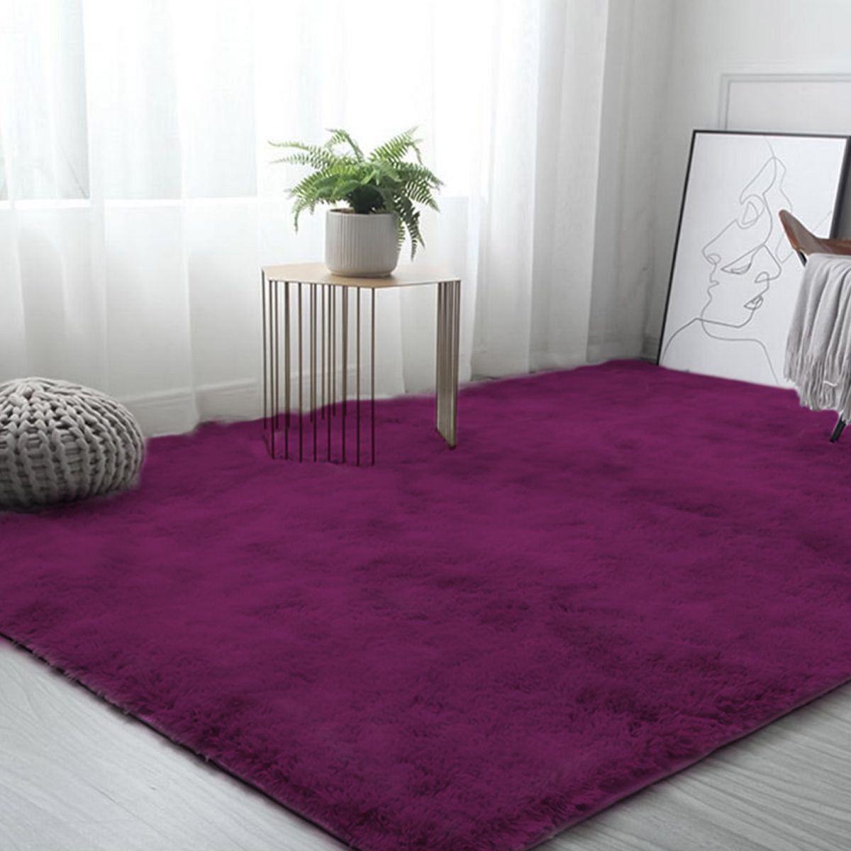 Tapete Sala Tipo Shag 200x160cm Pelo Largo Suave Uva 