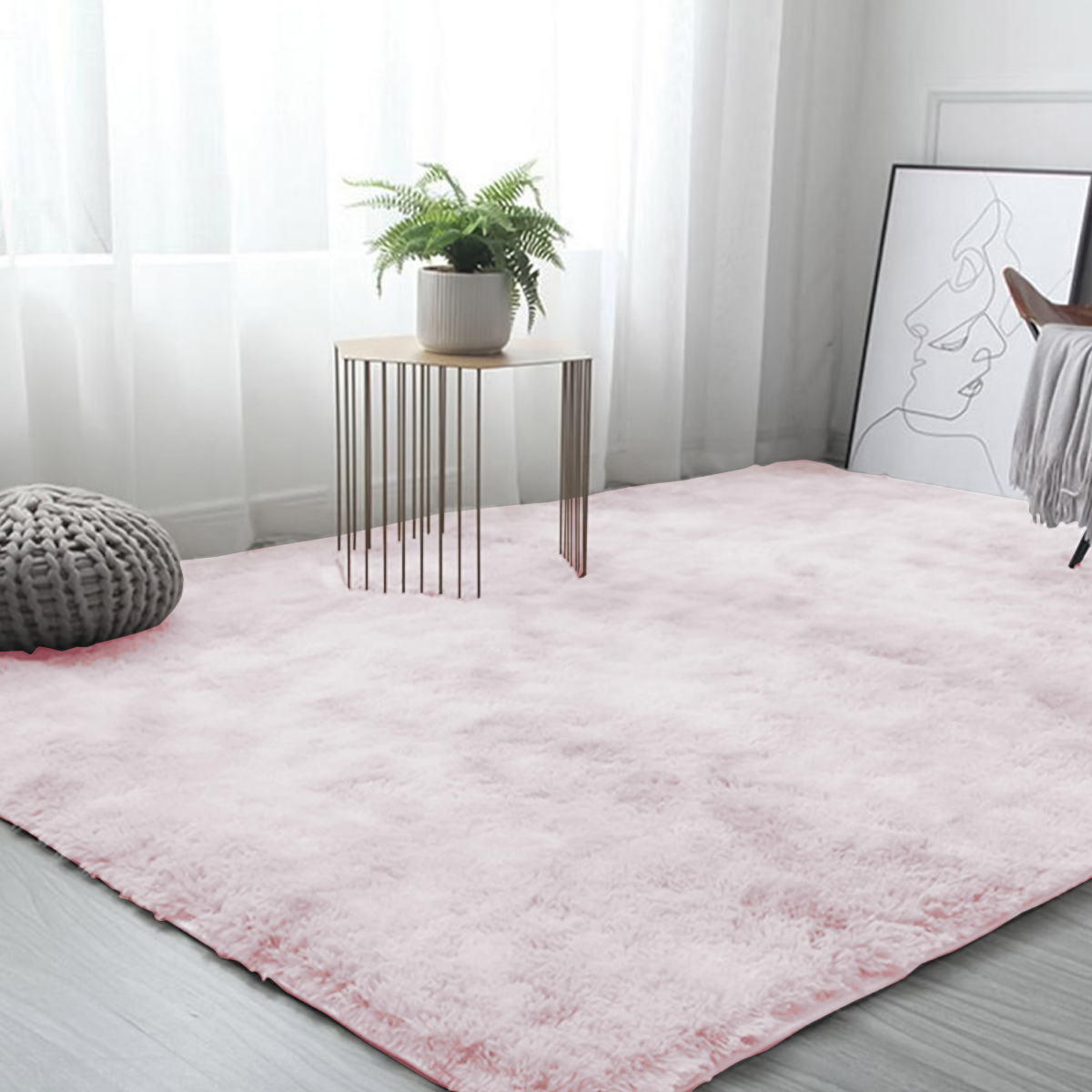 Tapete Sala Tipo Shag 200x160cm Pelo Largo Suave Rosa