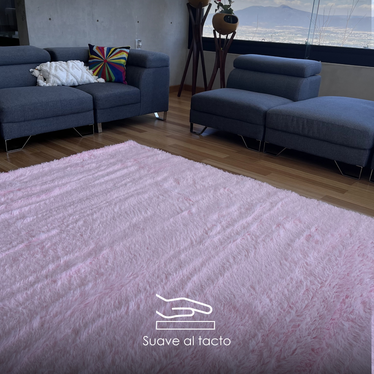 Tapete Sala Tipo Shag 200x160cm Pelo Largo Suave Rosa