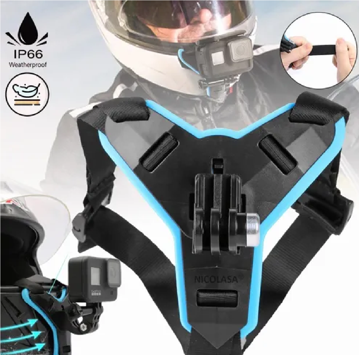 Montura De Casco Gopro Hero 9 /8/7/6/5/4/3 Para Moto Azul