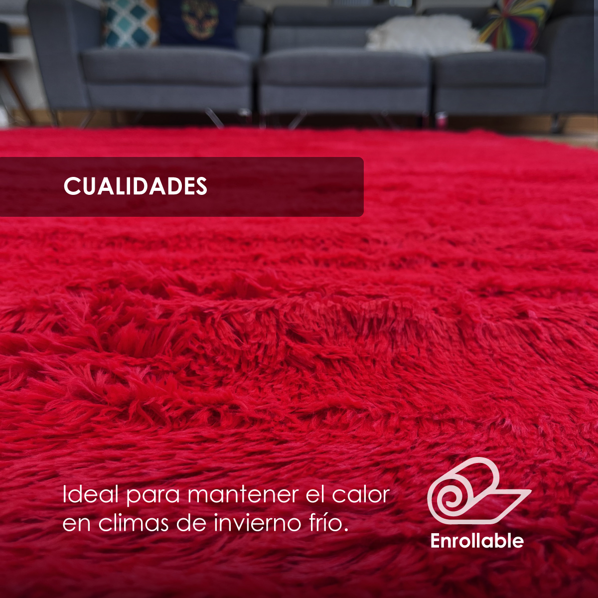 Tapete Sala Tipo Shag 200x160cm Pelo Largo Suave Rojo