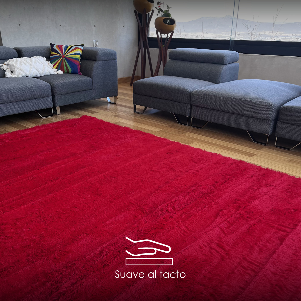 Tapete Sala Tipo Shag 200x160cm Pelo Largo Suave Rojo