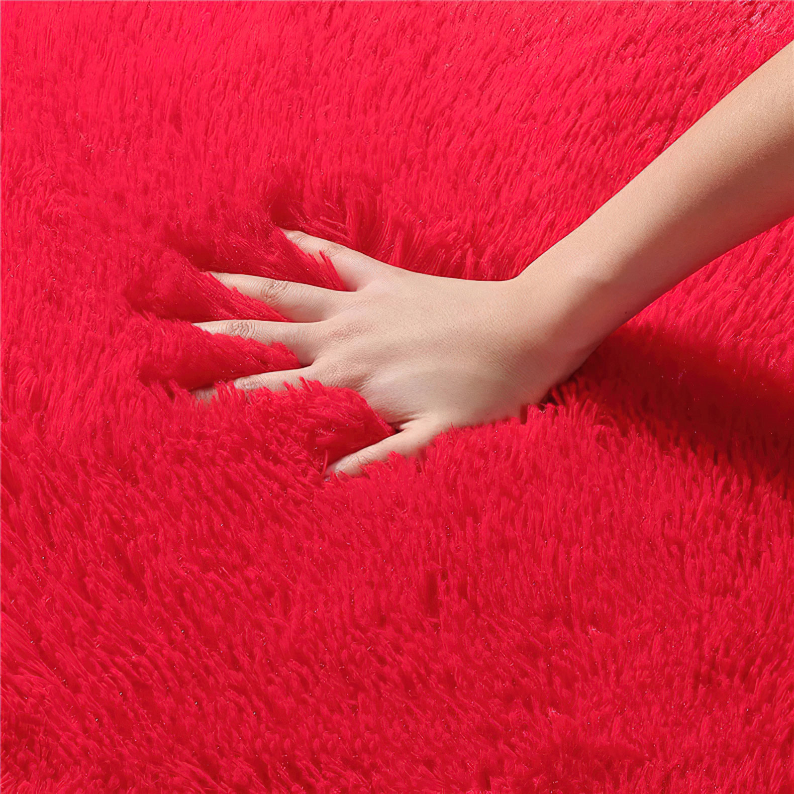 Tapete Sala Tipo Shag 200x160cm Pelo Largo Suave Rojo