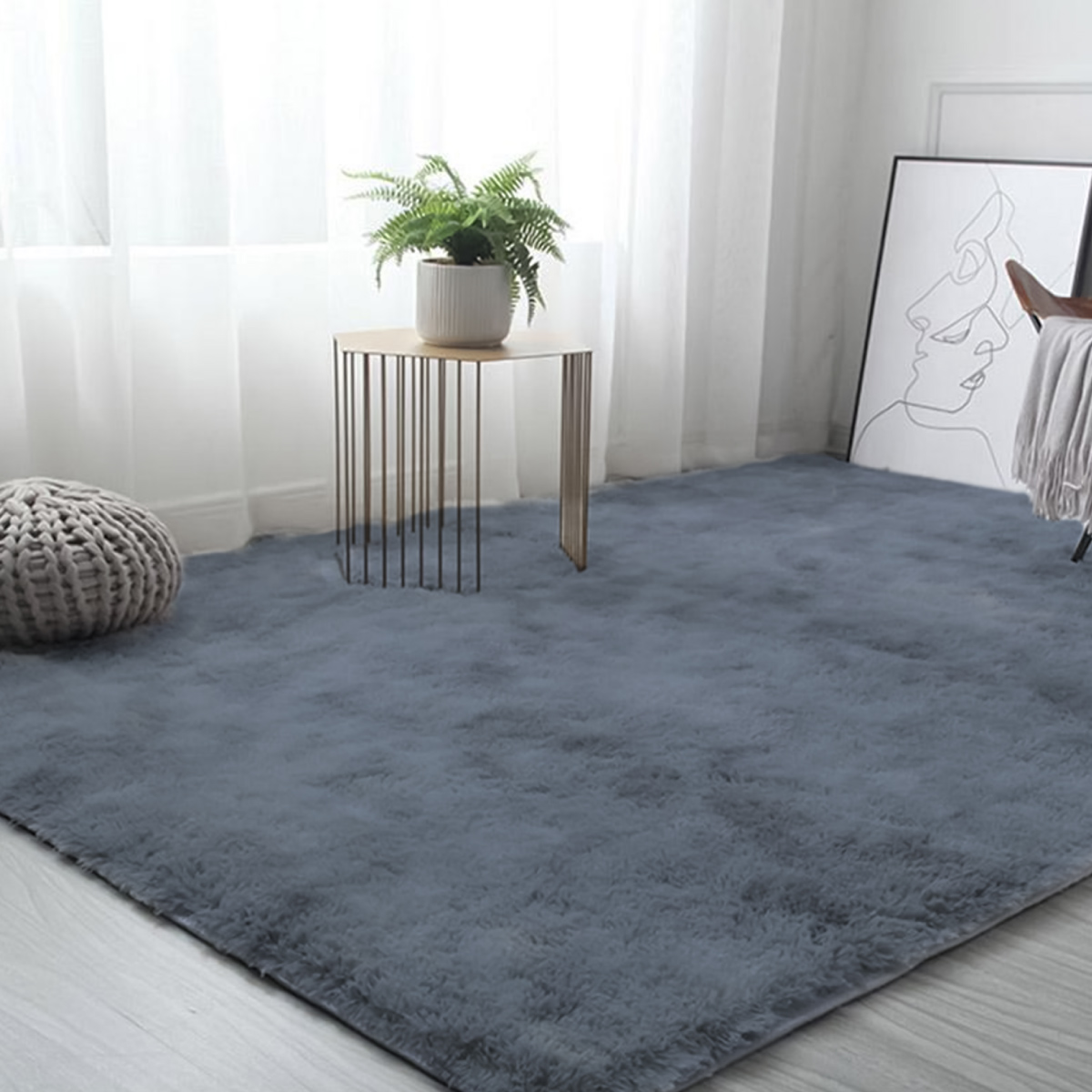 Tapete Sala Tipo Shag 200x160cm Pelo Largo Suave Gris