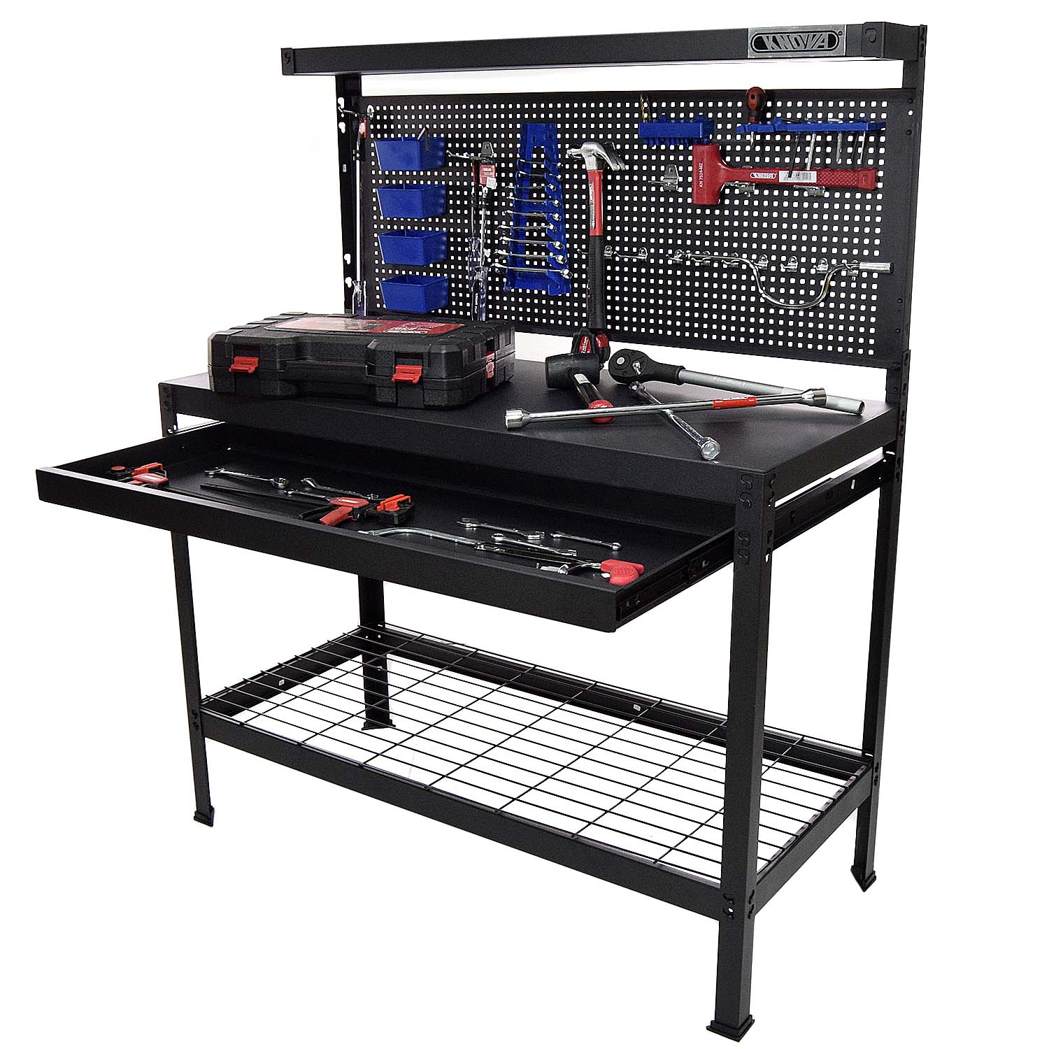 Knova Mesa de Trabajo para Taller Metálica c/ dimensiones1220 x 560 x 1500 mm c/Cajón