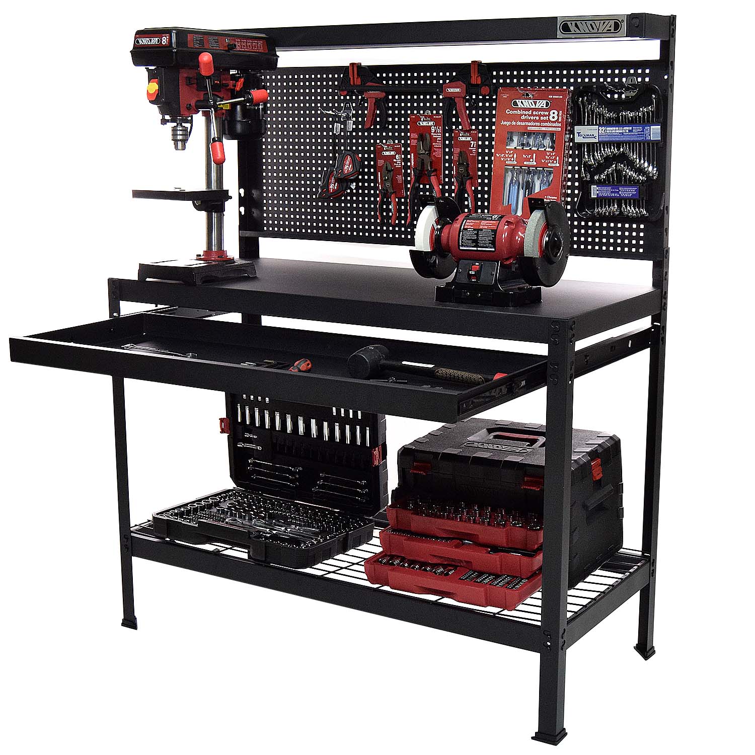Knova Mesa de Trabajo para Taller Metálica c/ dimensiones1220 x 560 x 1500 mm c/Cajón