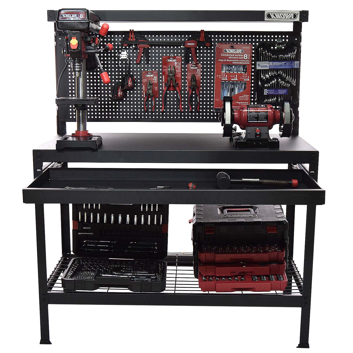 Knova Mesa de Trabajo para Taller Metálica c/ dimensiones1220 x 560 x 1500 mm c/Cajón