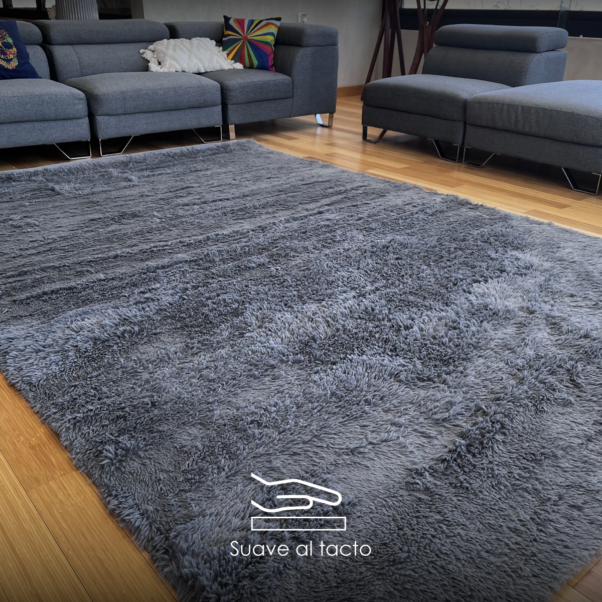 Tapete Sala Tipo Shag 200x160cm Pelo Largo Suave Gris