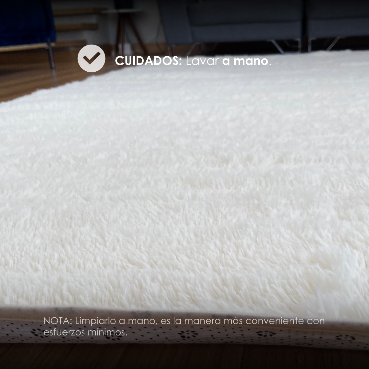 Tapete Sala Tipo Shag 200x160cm Pelo Largo Suave Crema