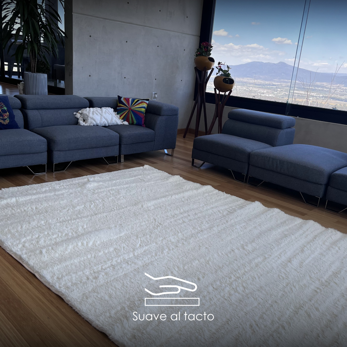 Tapete Sala Tipo Shag 200x160cm Pelo Largo Suave Crema