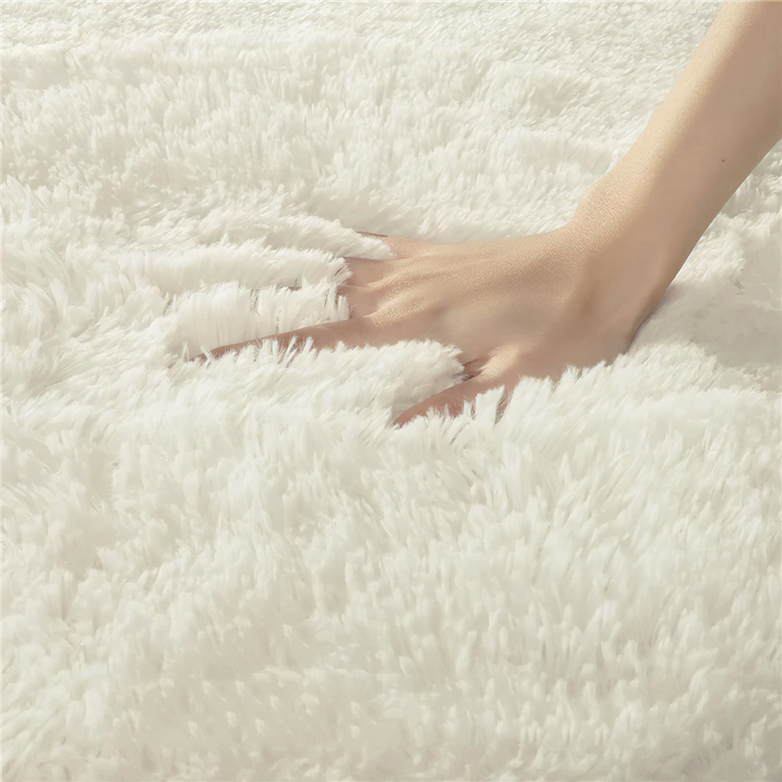 Tapete Sala Tipo Shag 200x160cm Pelo Largo Suave Crema