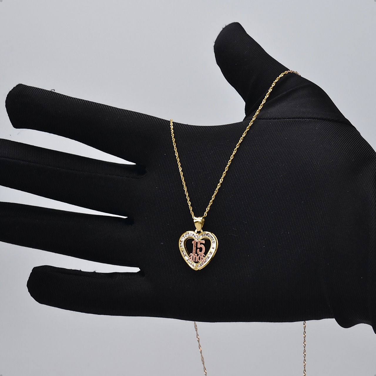 Dije 15 Años Corazón Dije Con Cadena 50cm Oro 10k