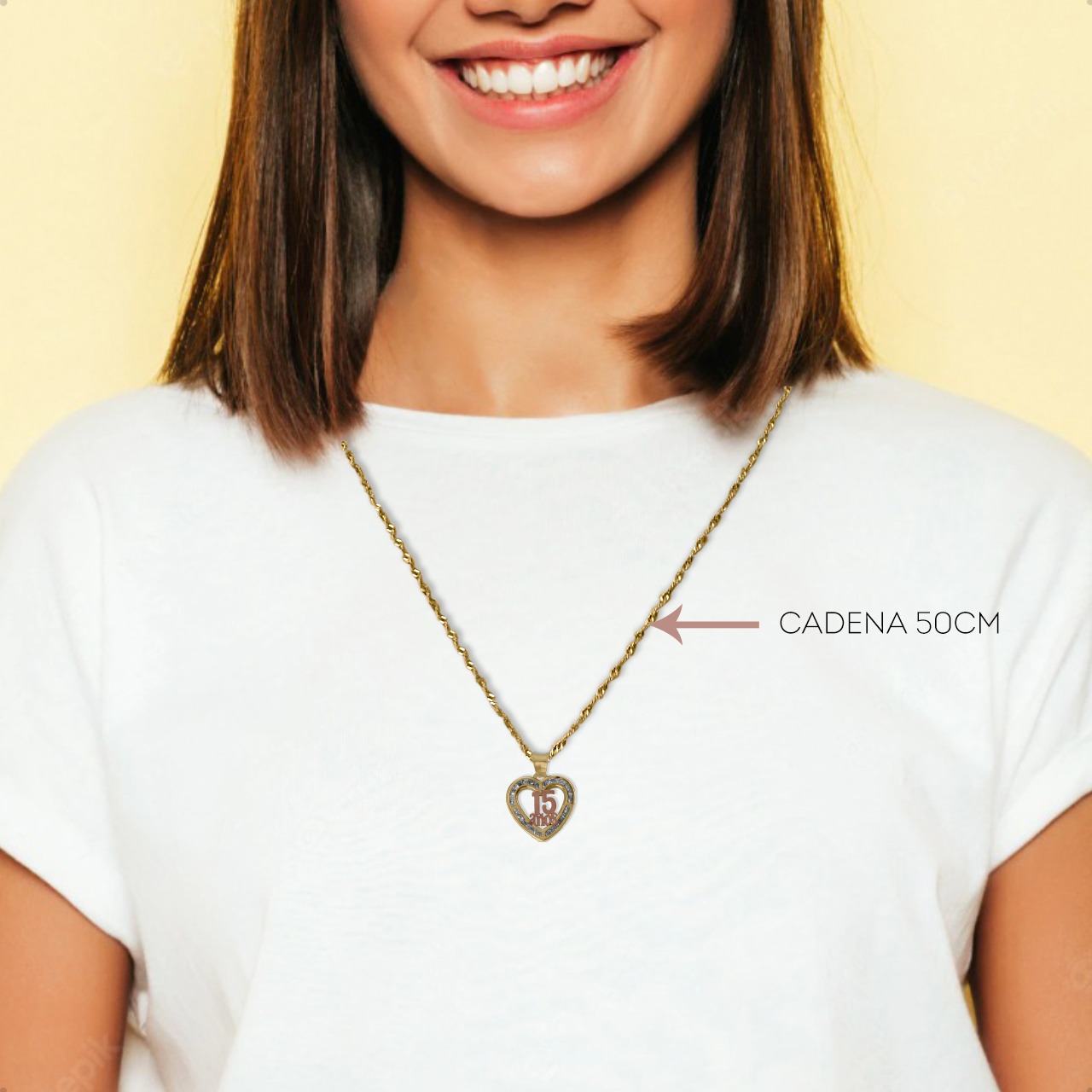 Dije 15 Años Corazón Dije Con Cadena 50cm Oro 10k