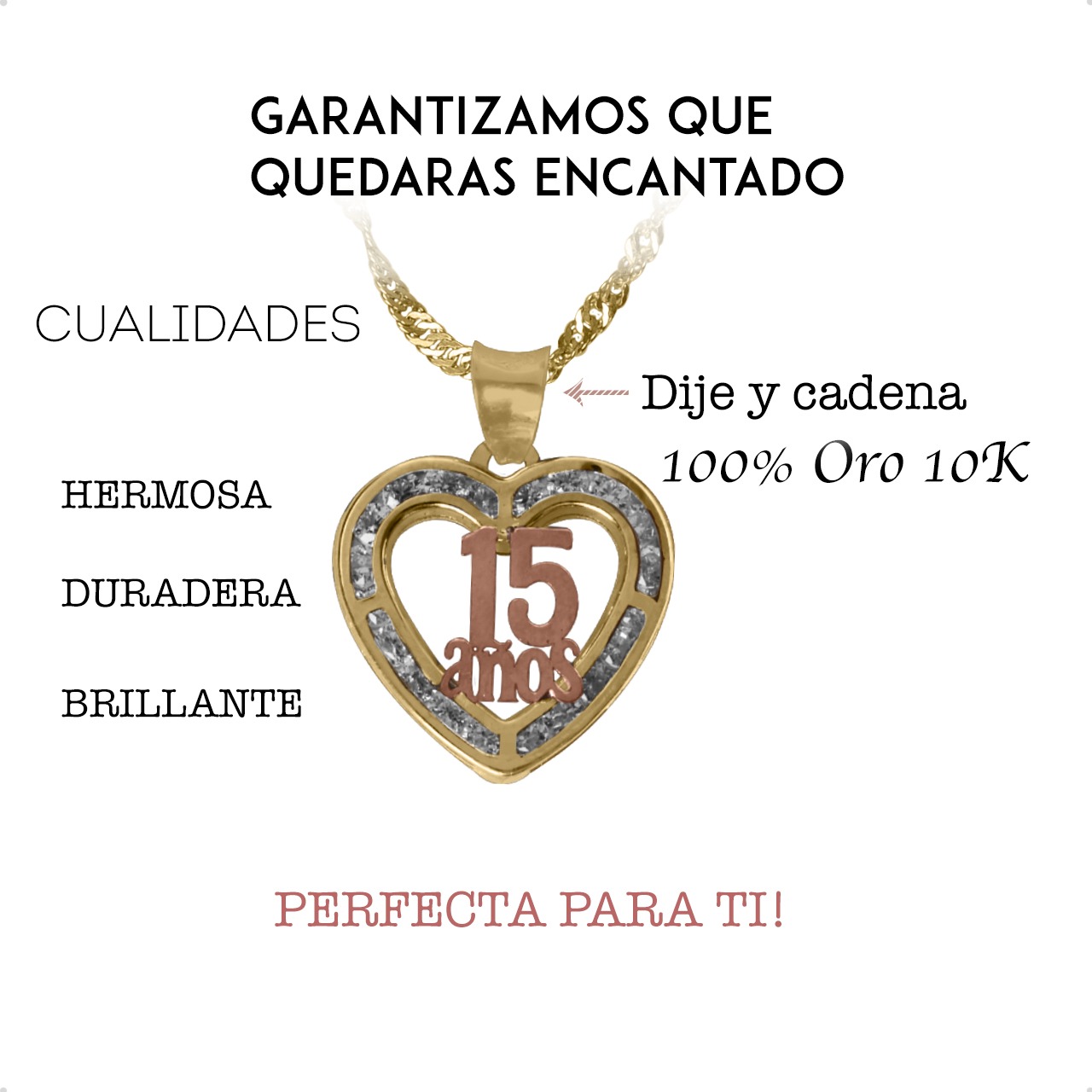 Dije 15 Años Corazón Dije Con Cadena 50cm Oro 10k