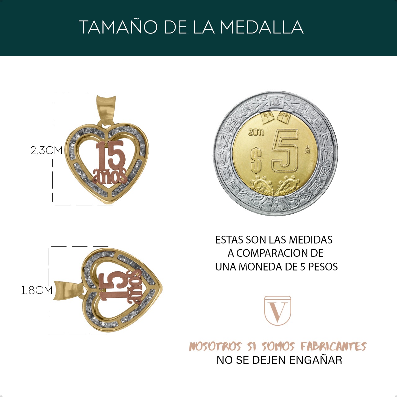 Dije 15 Años Corazón Dije Con Cadena 50cm Oro 10k