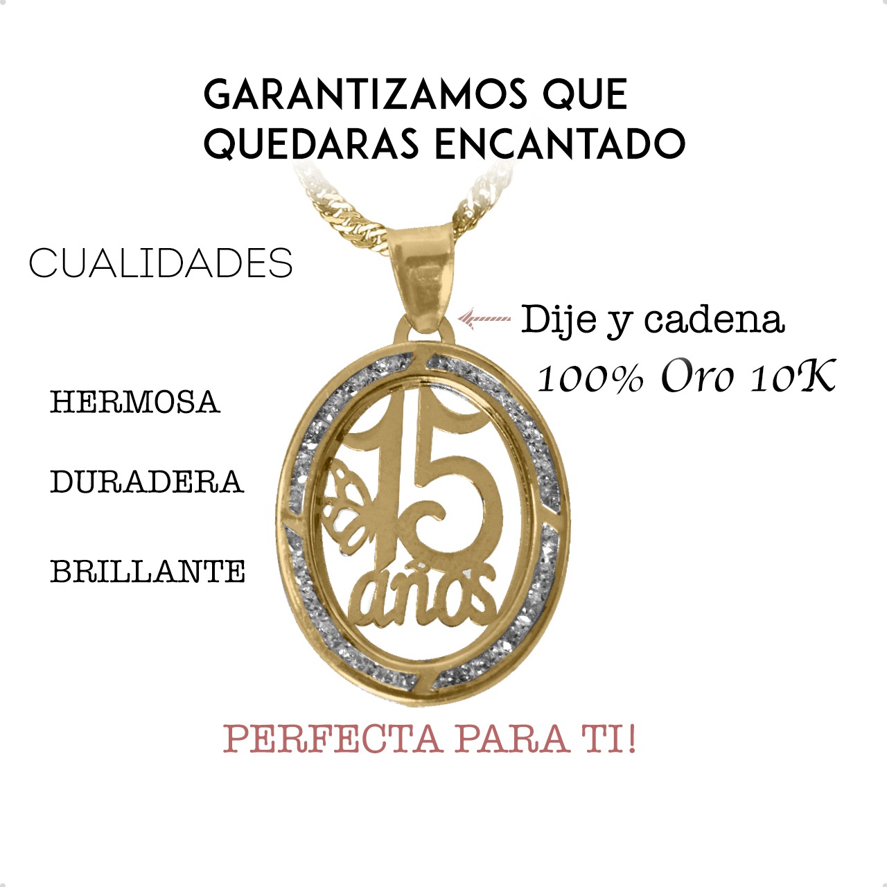Dije 15 Años Mariposa Dije Con Cadena 50cm Oro 10k
