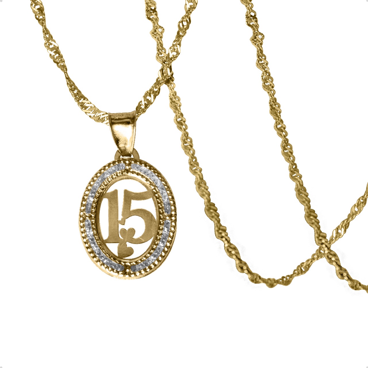 Dije 15 Años Oval Dije Con Cadena 50cm Oro 10k