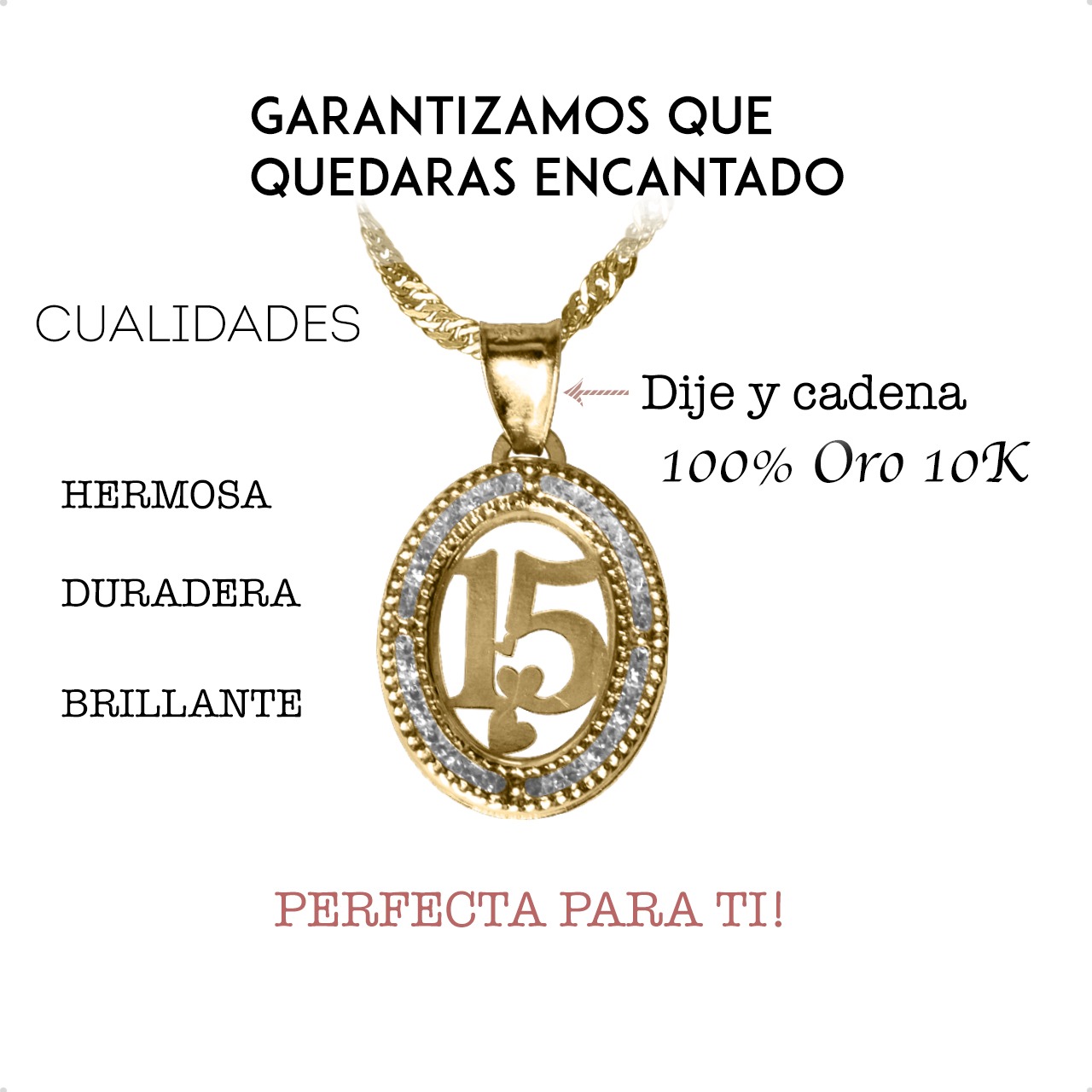 Dije 15 Años Oval Dije Con Cadena 50cm Oro 10k