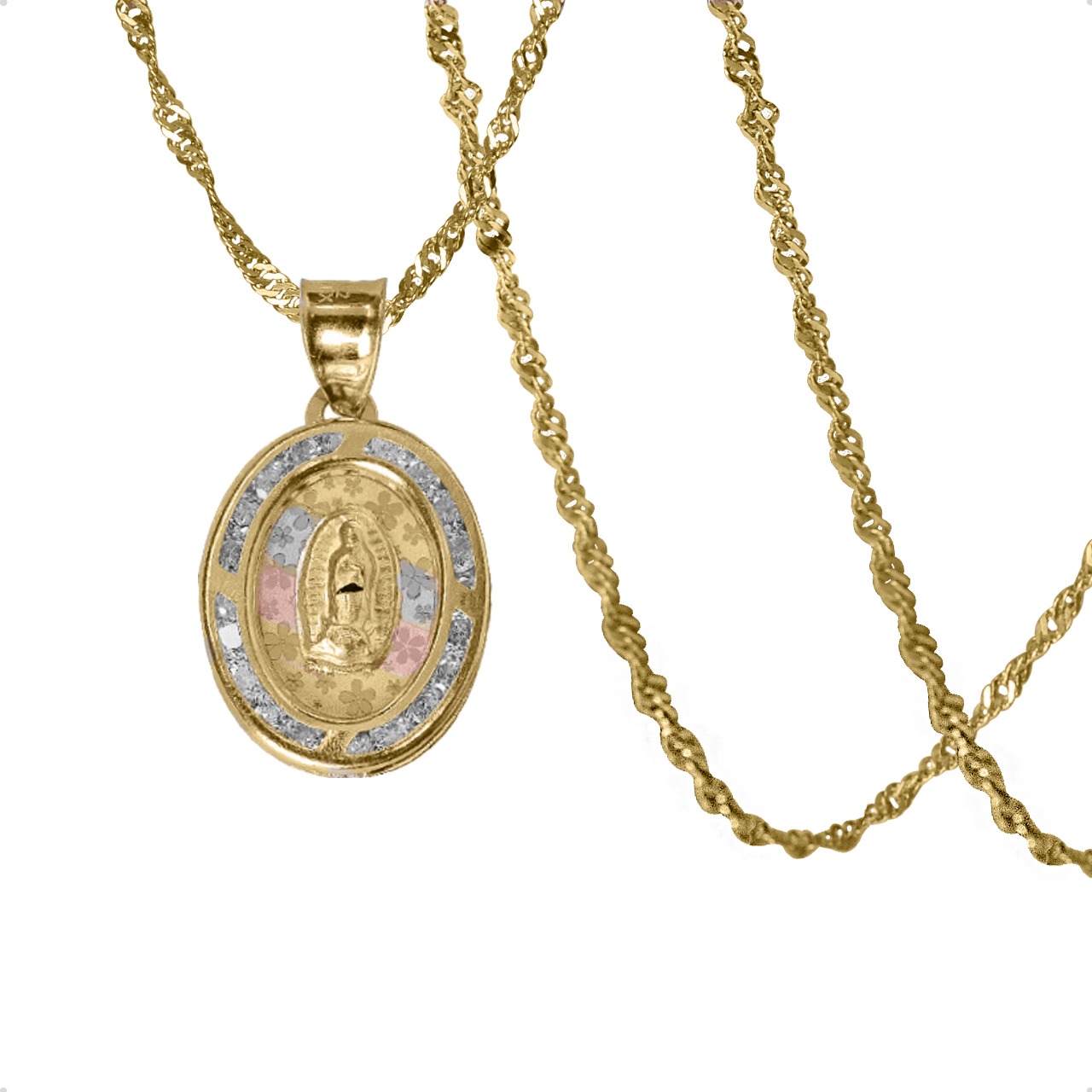 Medalla Virgen De Guadalupe Dije Con Cadena 50cm Oro 10k