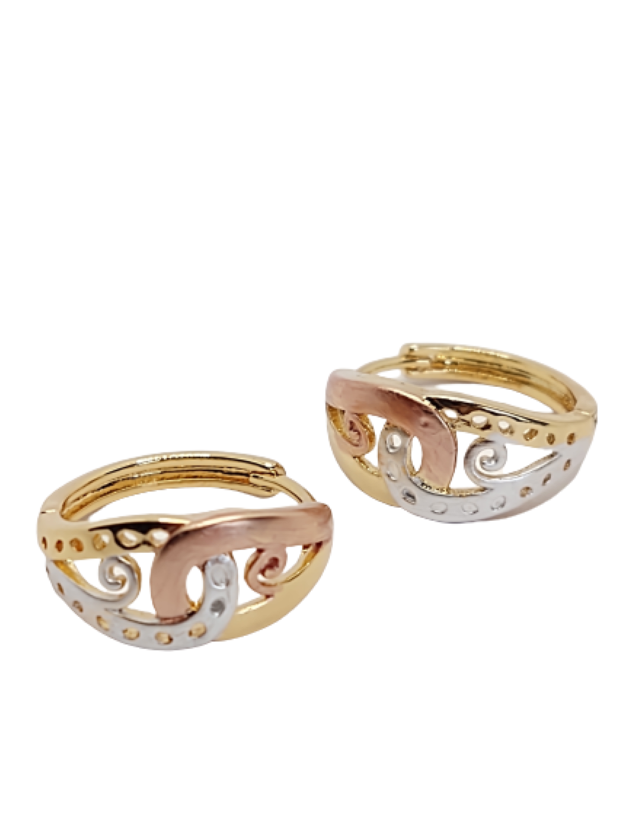 Aretes Bicolor Elegantes Arracadas Mujer Fiesta Moda Oro Laminado Tres Oros